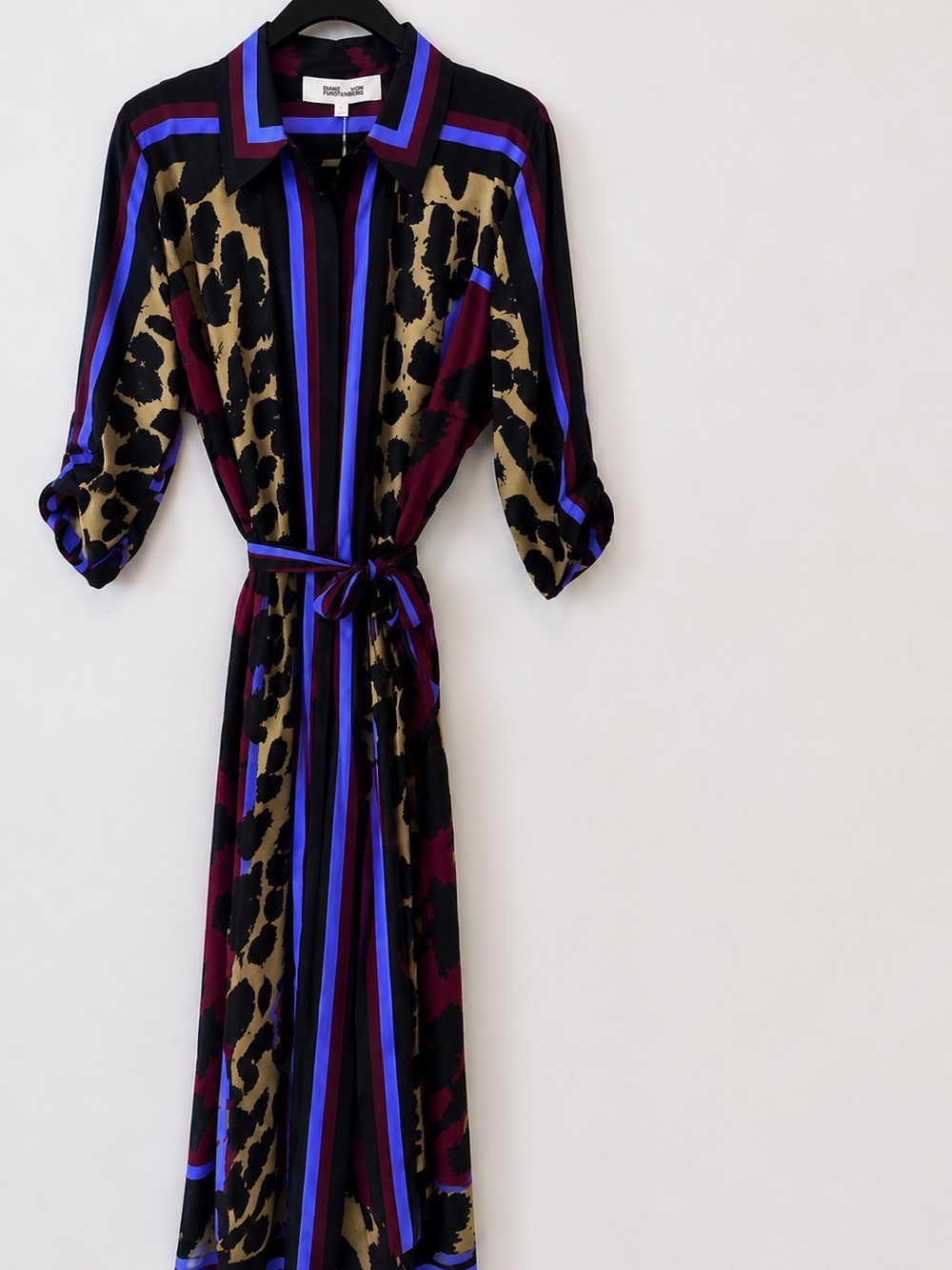 Diane Von Furstenberg Dark Leopard Placement Midi Dress in Black, Purple & Blue - Picture 1 of 5